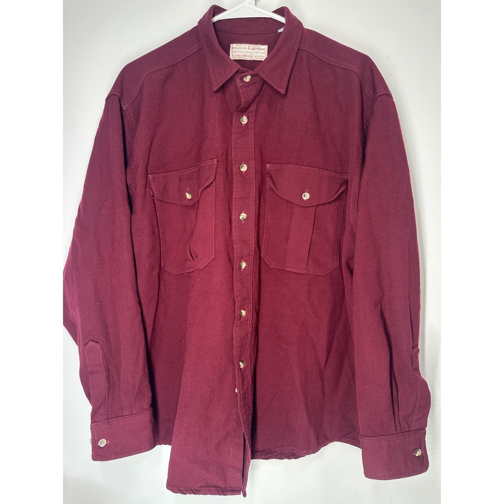 CC Filson Co 100% Virgin Wool Button Up Long Sleeve Heavy‎ Flannel Burgundy - XL